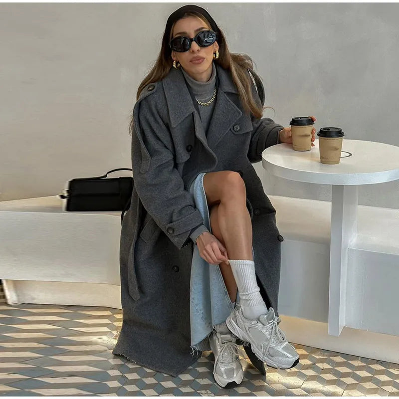 Manteau Élégant à Ceinture – Double Boutonnage & Col Revers - Vestico