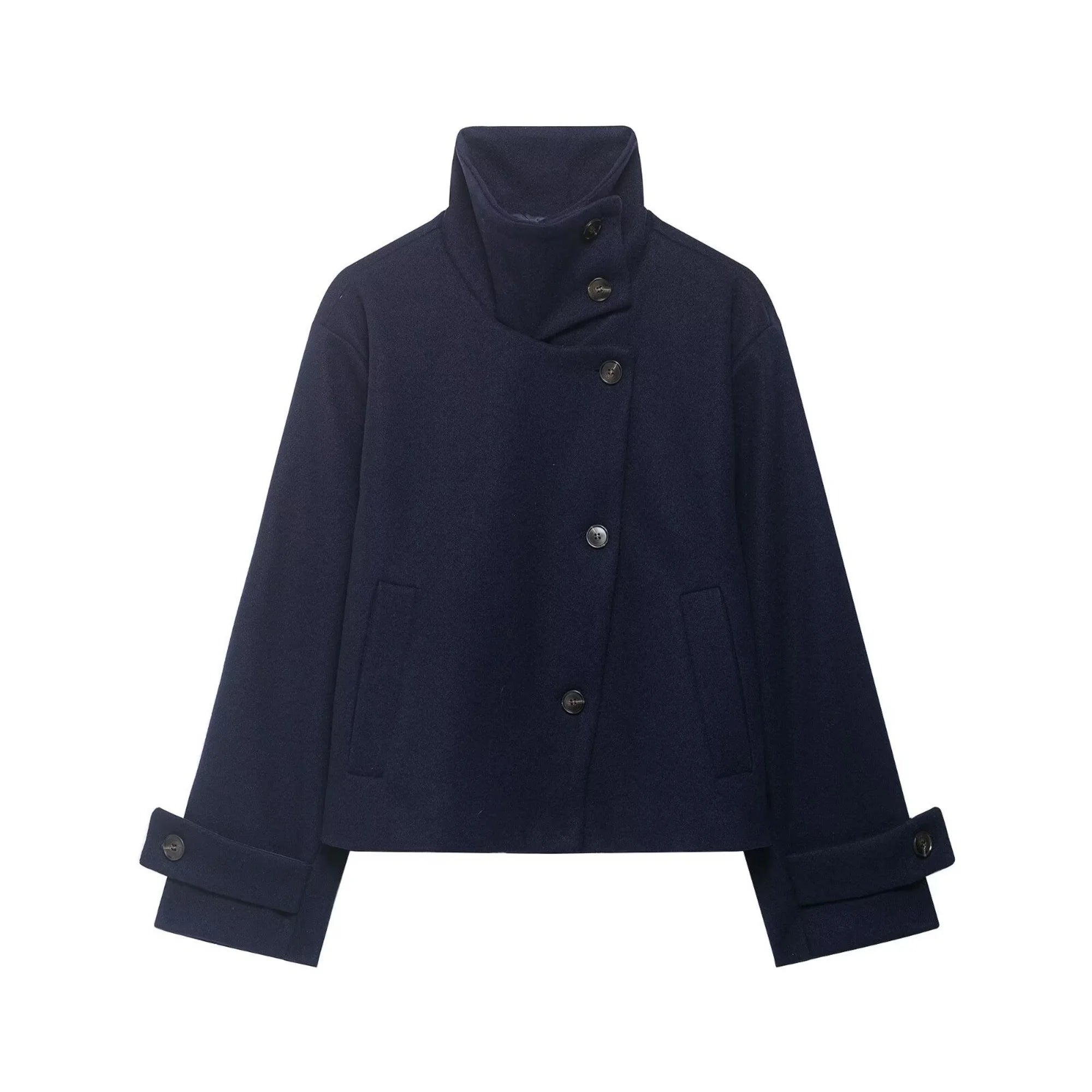 Manteau Court Femme en Laine – Col Montant, Coupe Élégante & Hiver