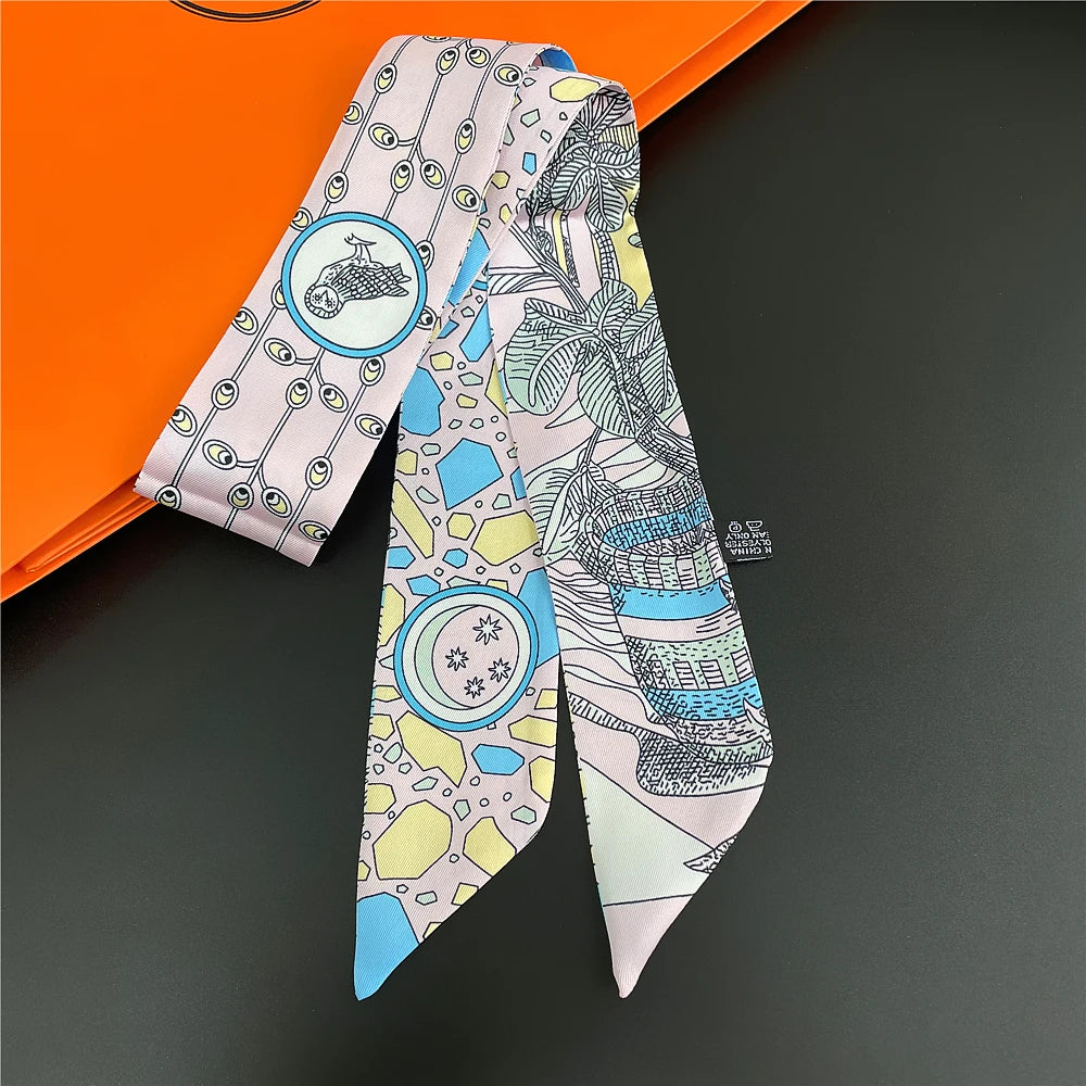 Foulard Femme Imprimé – Écharpe Fine en Soie, Accessoire pour Sac & Cheveux - Vestico