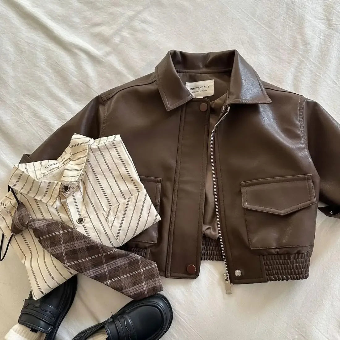 Veste Simili-Cuir Enfant Unisexe, Style Coréen Chic - Vestico