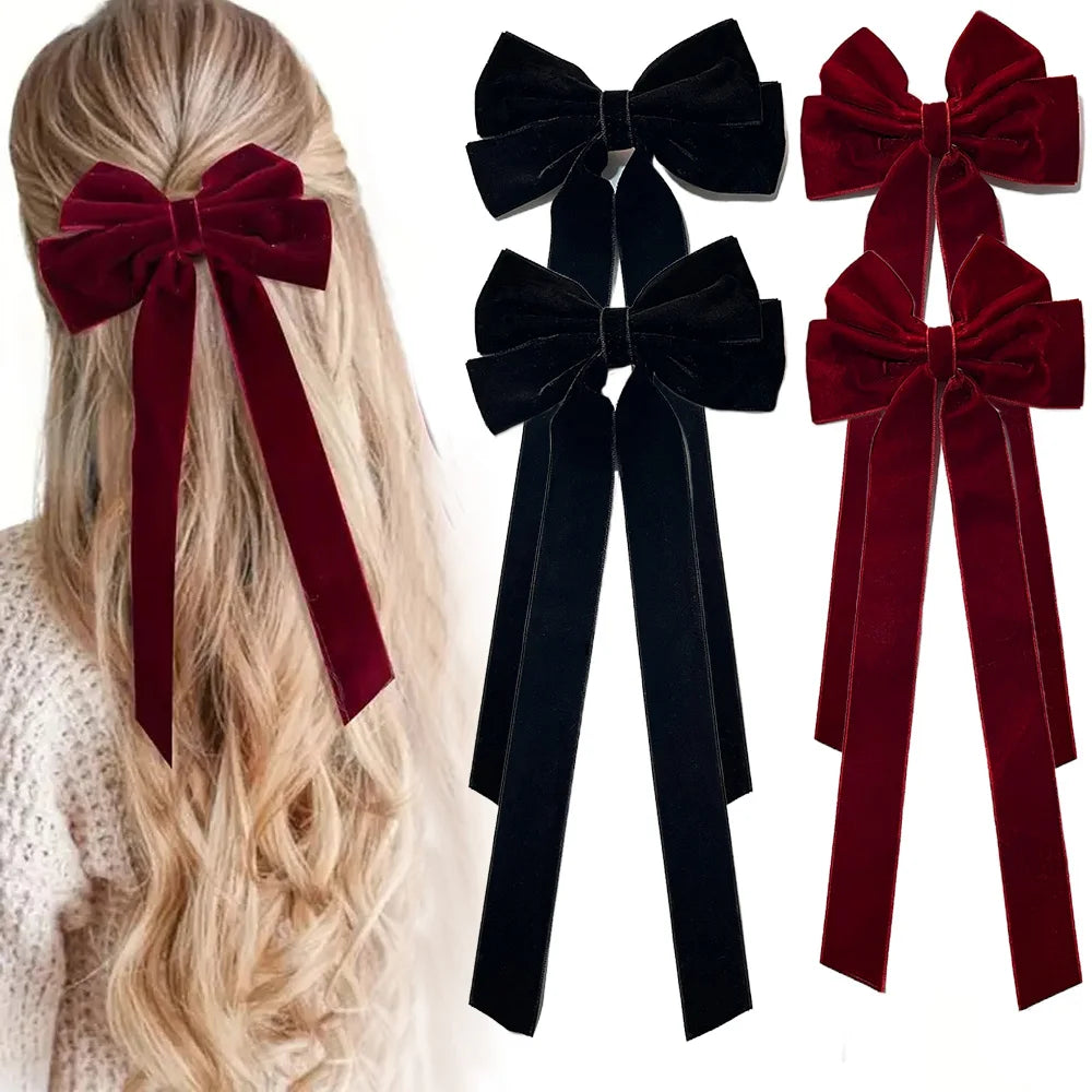 Barrette à Cheveux en Velours – Double Nœud, Élégante & Tendance
