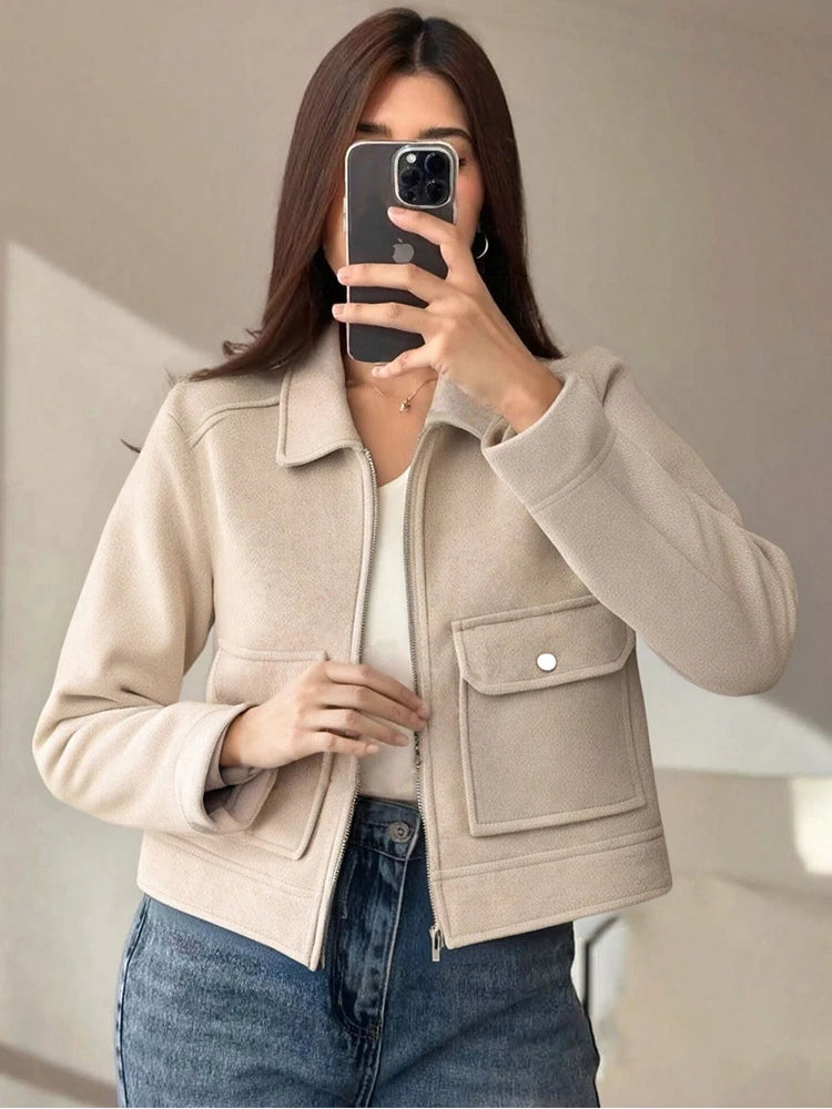 Veste Femme à Fermeture Zippée – Coupe Ample, Poches & Style Casual
