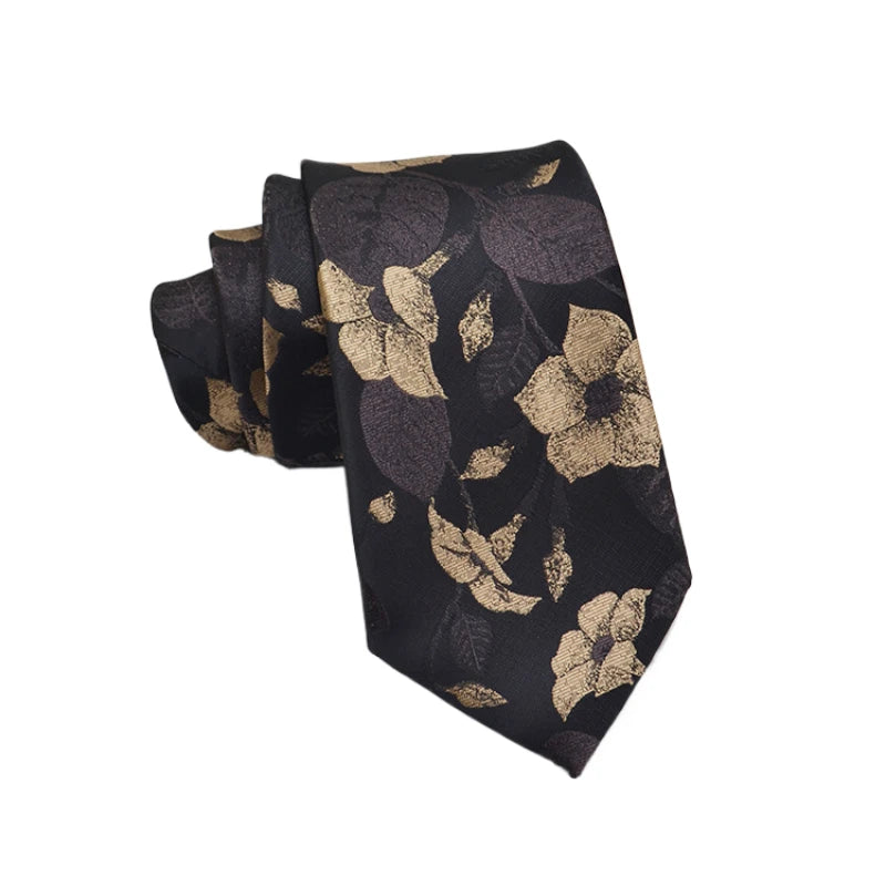 Cravate Homme en Jacquard – Motifs Floraux & Pois, 145 × 8 cm