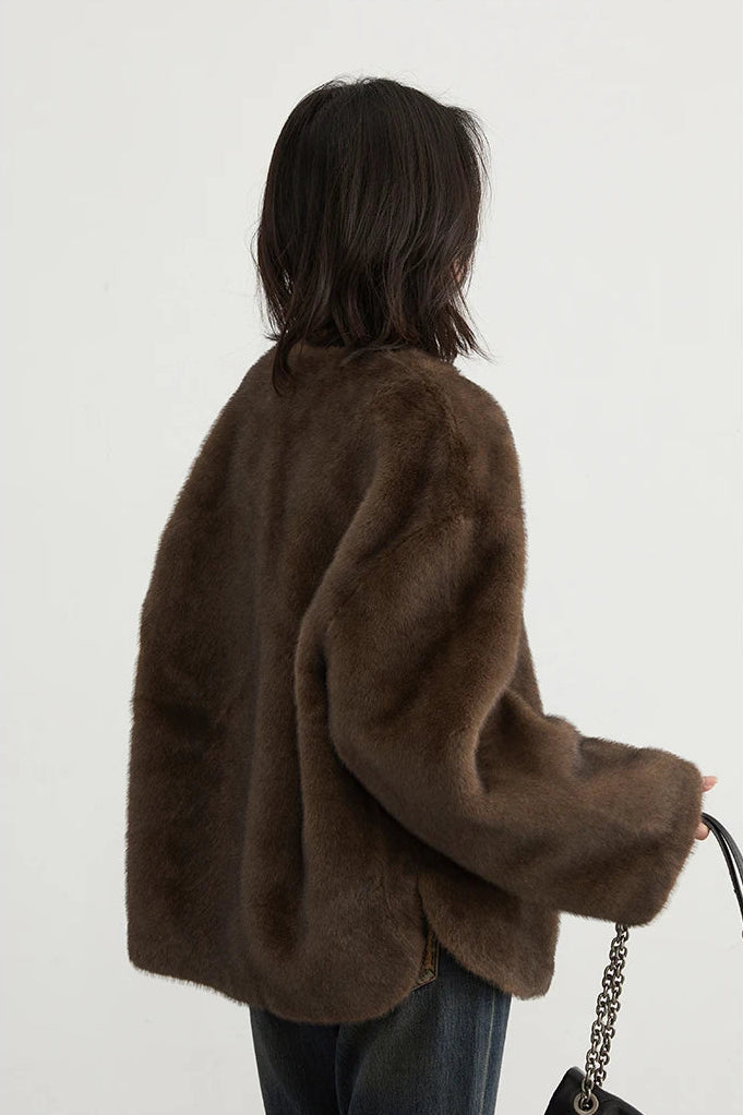 Veste femme ample à col V – manteau chaud style casual automne hiver