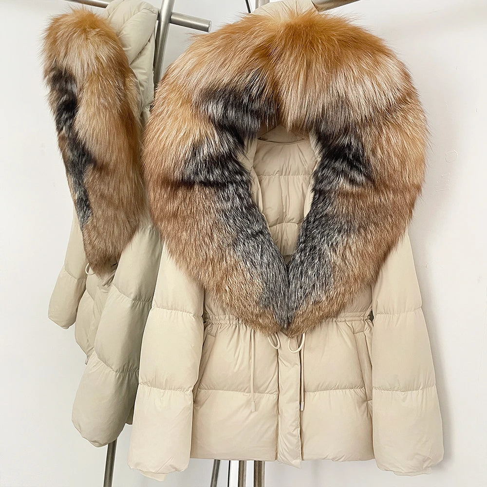 Doudoune femme avec capuche fourrure naturelle – manteau chaud luxe hiver
