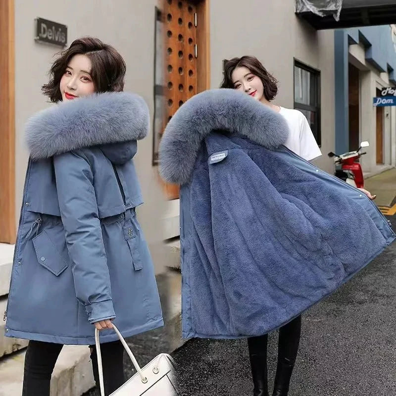 Manteau d’Hiver à Capuche en Coton Épais, Col en Fourrure, Style Coréen Décontracté