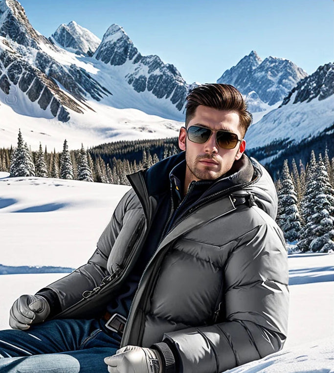 Doudoune Homme en Duvet de Canard Blanc – Capuche Amovible, Manteau Hiver Chaud