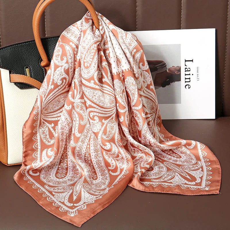 Bohemian Style Print Luxury Brand Silk Square Scarf Women Satin Shawls Neckerchief Wrap Scarves Bandana Hair Hjiab Floral - Vestico