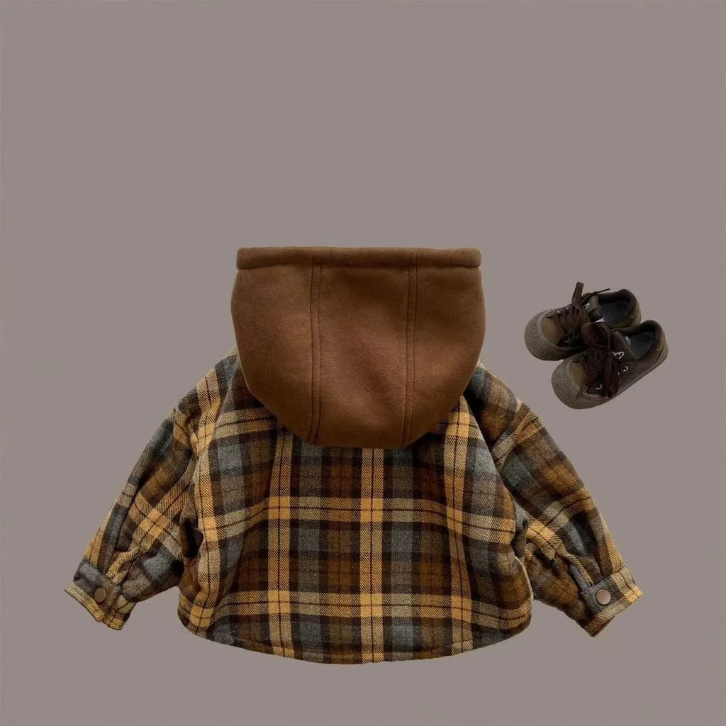 New  Boy  Jackets  Plaid  Fleece  Thickness   Kids  Coats   Fashion  Children  Outerwear Winter  Autumn 2023-A0117 - Vestico