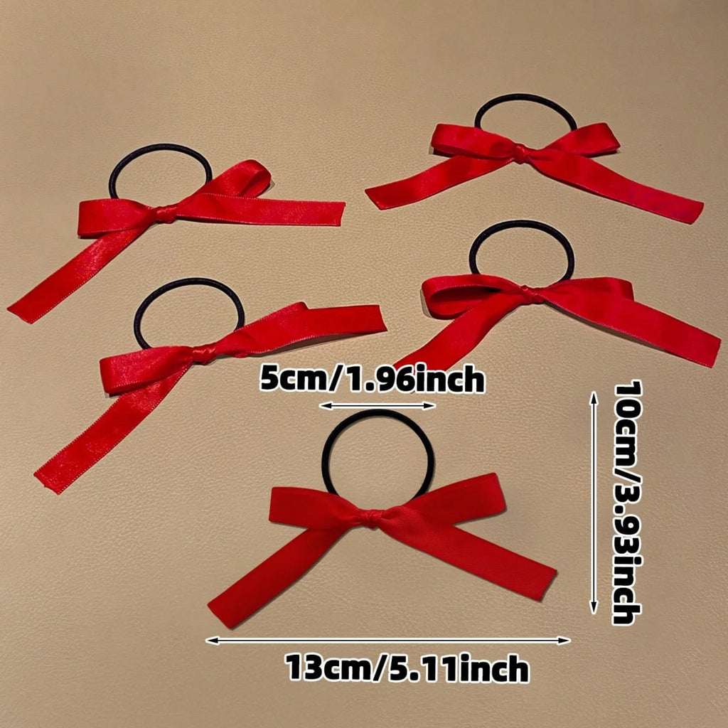 Lot de 5 Élastiques à Cheveux avec Nœud Rouge en Satin – Élégants & Tendance