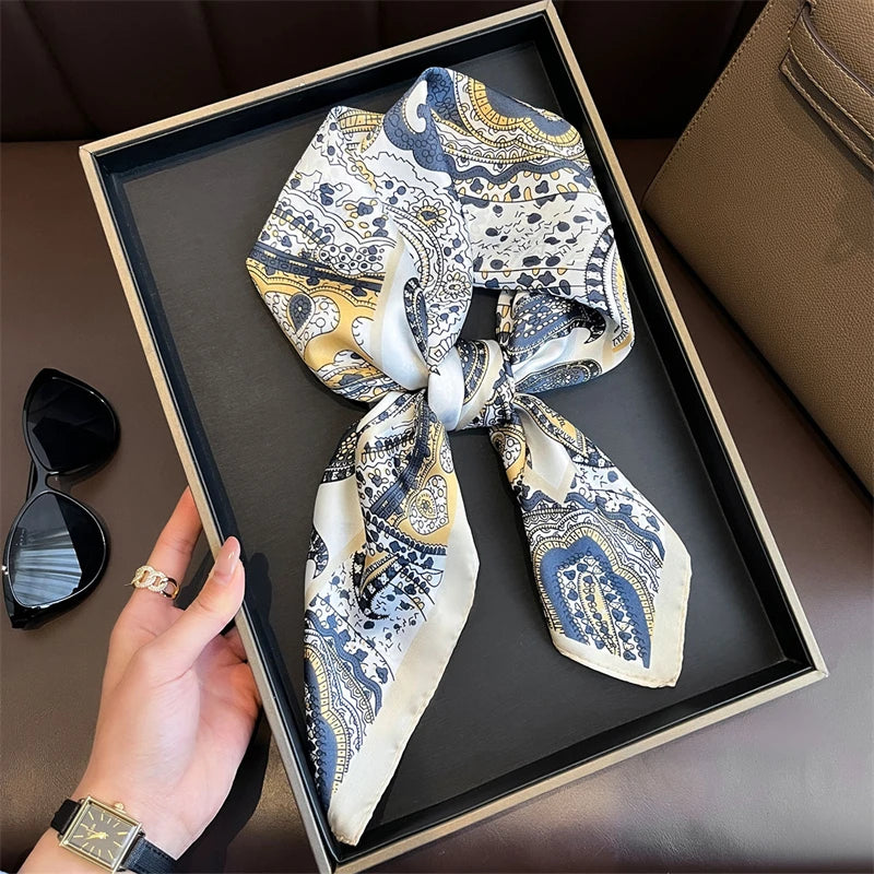 Bohemian Style Print Luxury Brand Silk Square Scarf Women Satin Shawls Neckerchief Wrap Scarves Bandana Hair Hjiab Floral - Vestico