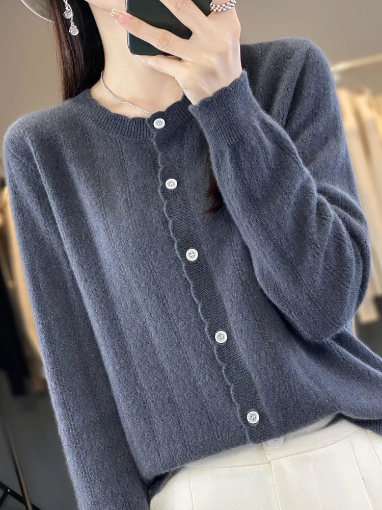 Cardigan Femme 100% Laine Mérinos – Design Dentelle et Tricot Creux - Vestico