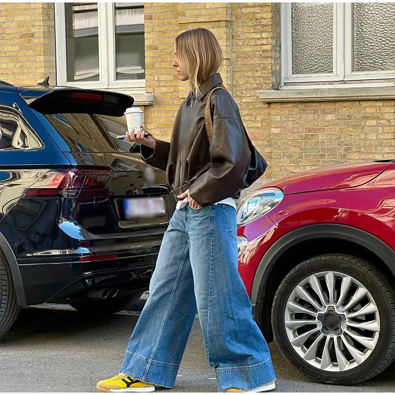 Veste Bomber Femme Simili Cuir Vintage – Coupe Loose avec Ceinture - Vestico