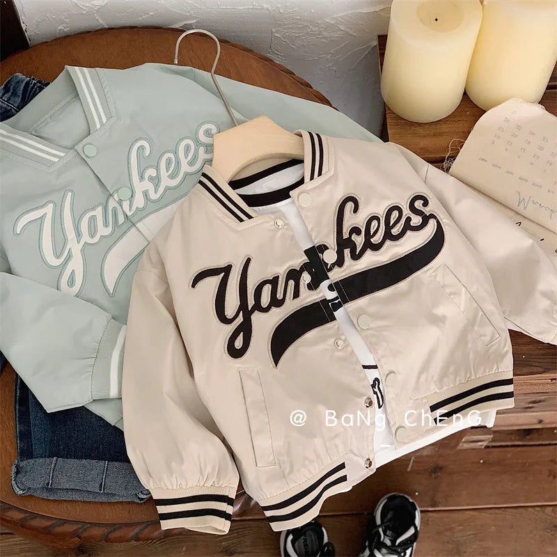 Children's Jackets 2025 Spring Boys Girls Baseball Coats New Kids Embroidered Letters Cardigan Autumn Fashion Outerwear Clothing - Vestico