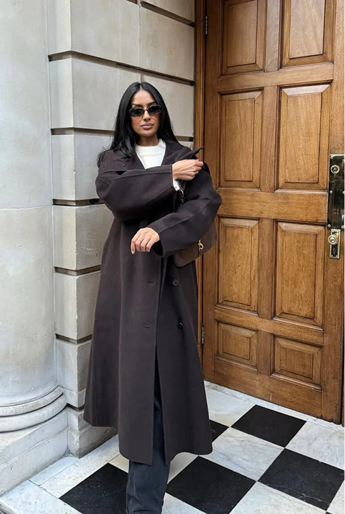 Manteau Long Élégant à Ceinture – Col Montant & Boutonnage Classique - Vestico