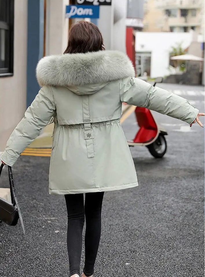 Manteau d’Hiver à Capuche en Coton Épais, Col en Fourrure, Style Coréen Décontracté