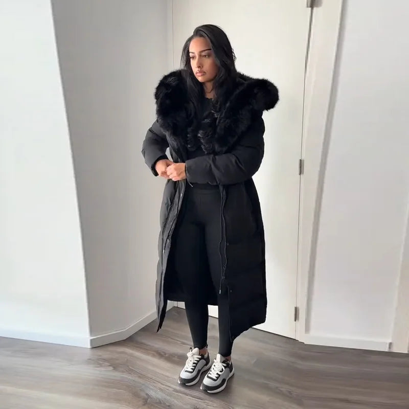 Manteau long matelassé femme – col montant élégant avec poches