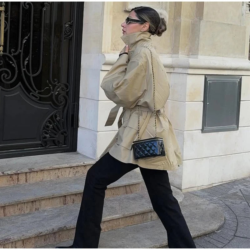 Trench Court Ceinturé Femme – Élégance Khaki - Vestico
