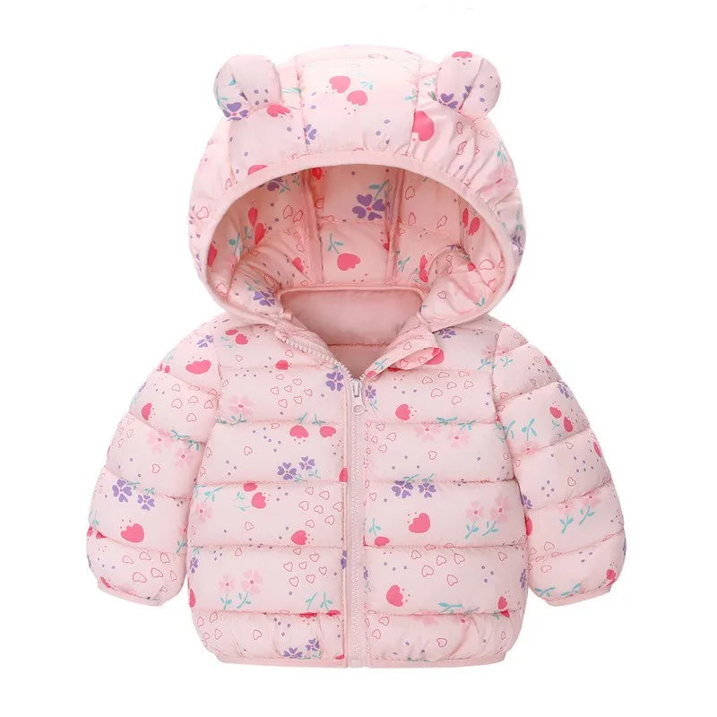 Children Boys Baby Hooded Lightweight Down Jackets Warm Outerwear Autumn Kids Girls Coats Cartoon Dinosaur Print Casual Clothing - Vestico