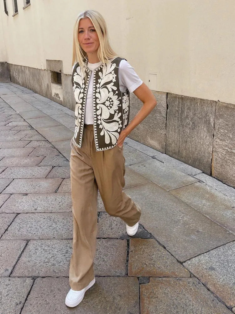 Gilet Femme Brodé Floral – Sans Manches Été 2025 - Vestico