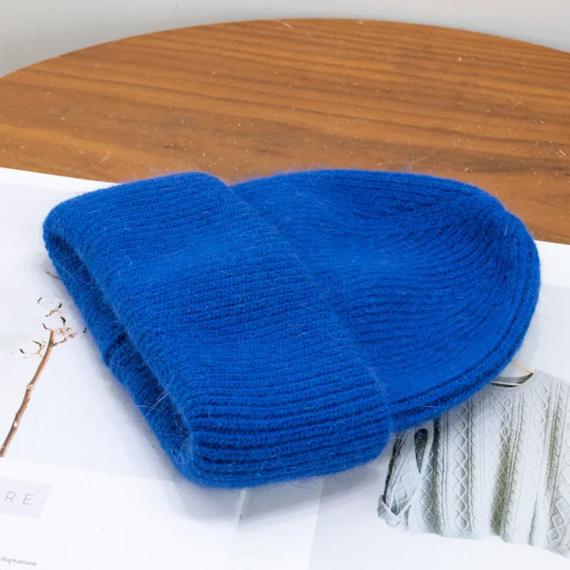 Winter Hats For Women Rabbit Fur Knitted Beanies Curled Thickened Keep Warm Bonnet Baggy Cap Female Soft Beanie Ski Cap - Vestico