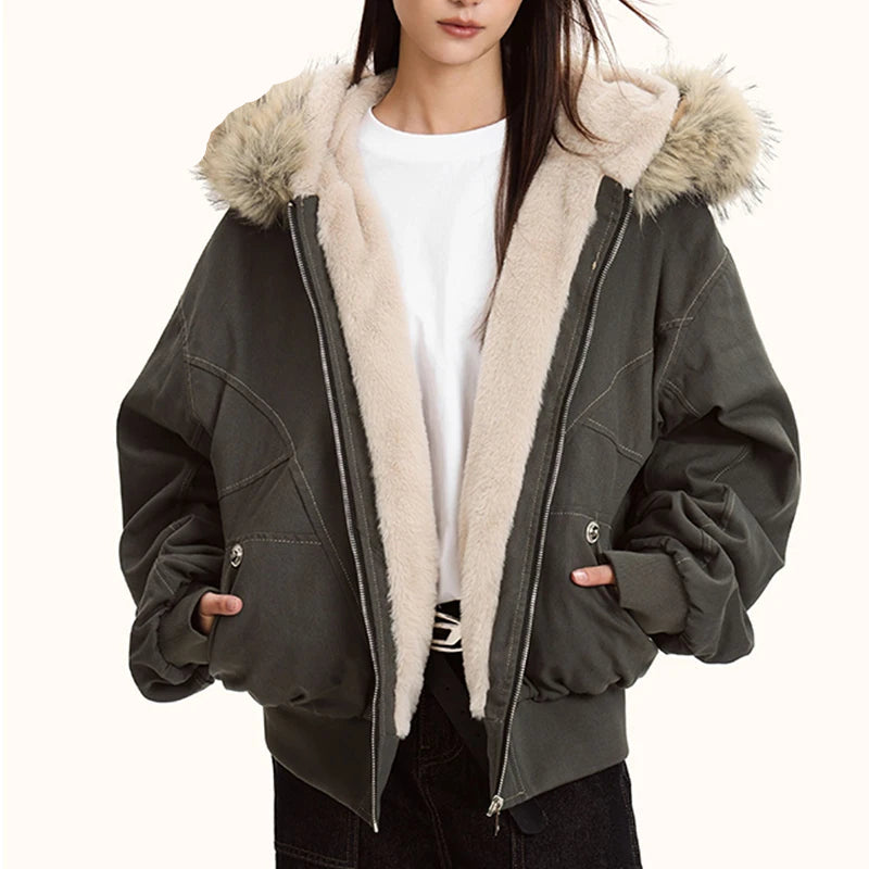 Parka d’hiver à capuche avec col en fausse fourrure – style Y2K streetwear
