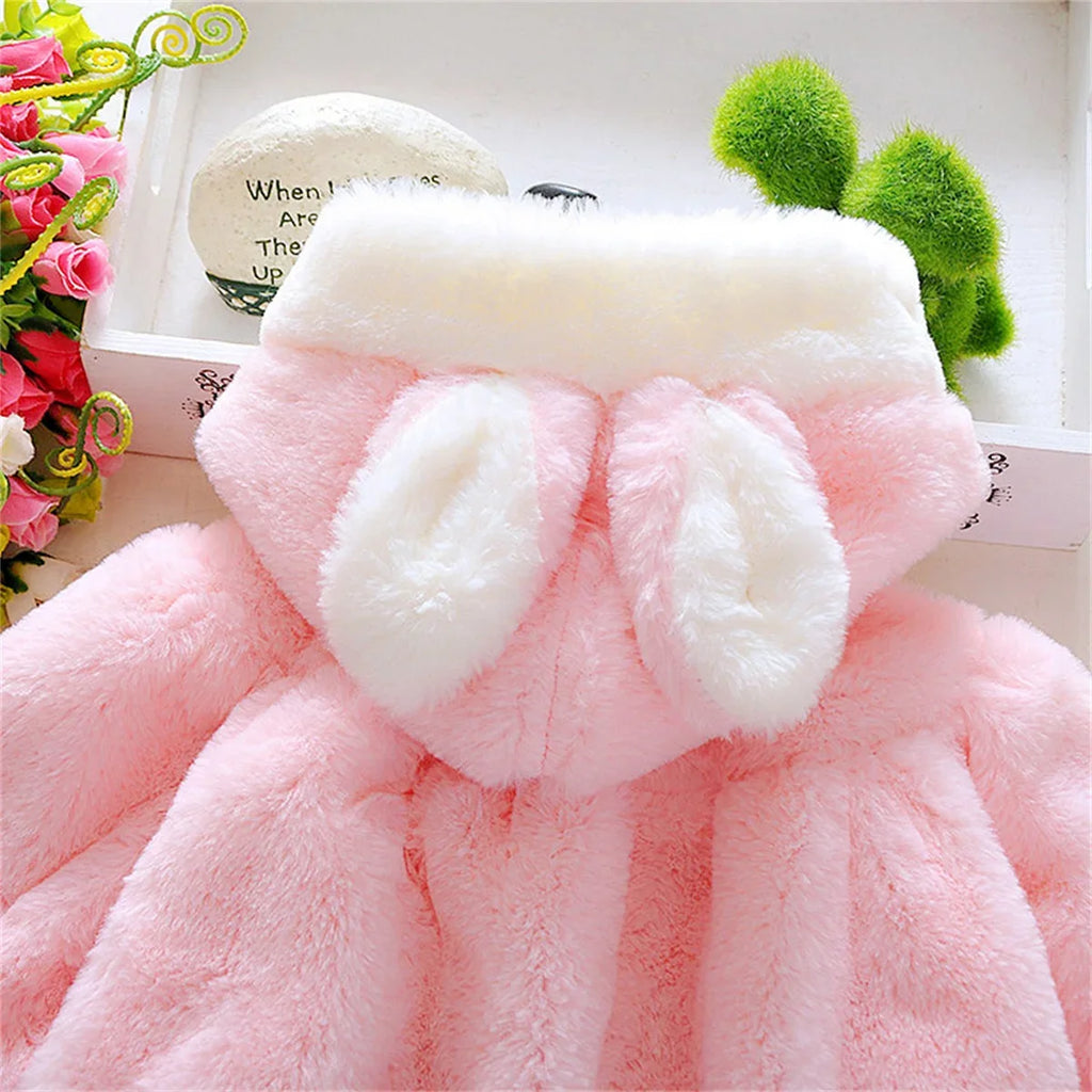Winter Baby Girl Jacket Sweet And Cute Warm Hooded Rabbit Ear Wool Sweater Minimalist Children'S Clothing Suitable For 0-3 Year - Vestico