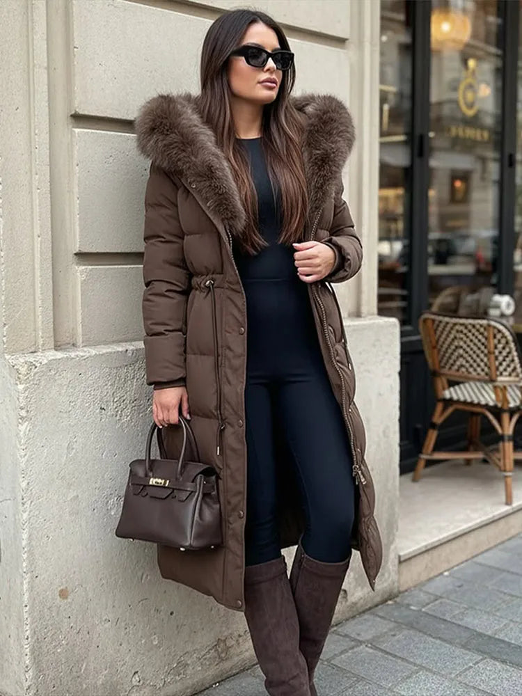 Manteau long matelassé femme – col montant élégant avec poches