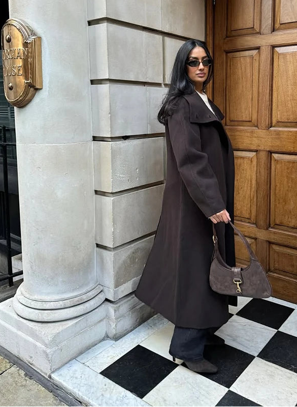 Manteau Long Élégant à Ceinture – Col Montant & Boutonnage Classique - Vestico