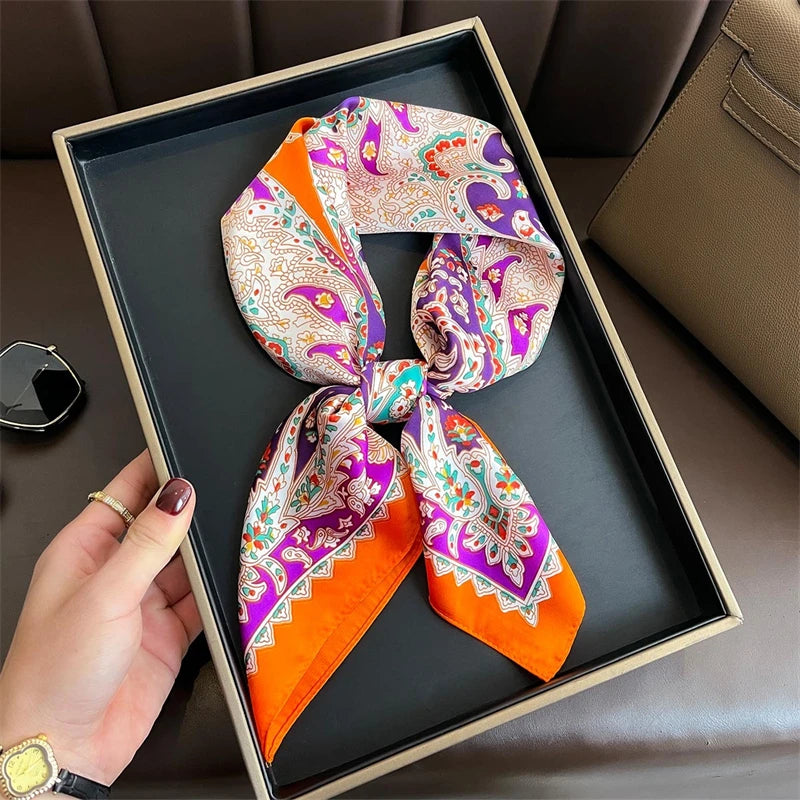 Bohemian Style Print Luxury Brand Silk Square Scarf Women Satin Shawls Neckerchief Wrap Scarves Bandana Hair Hjiab Floral - Vestico
