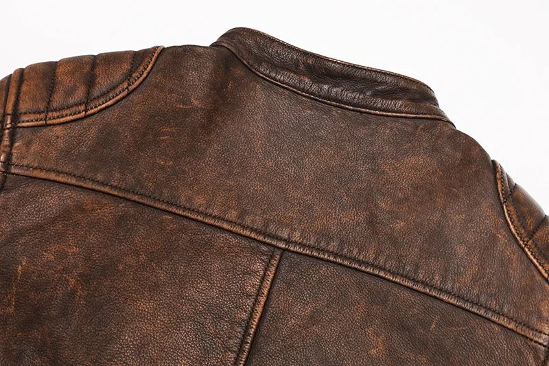 Veste Motard Homme en Cuir Véritable Camel – Style Vintage Slim - Vestico