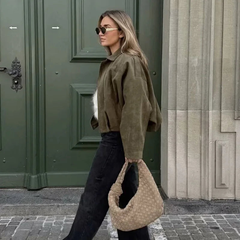 Bomber Femme Vintage – Veste Chic à Col Revers et Manches Longues - Vestico