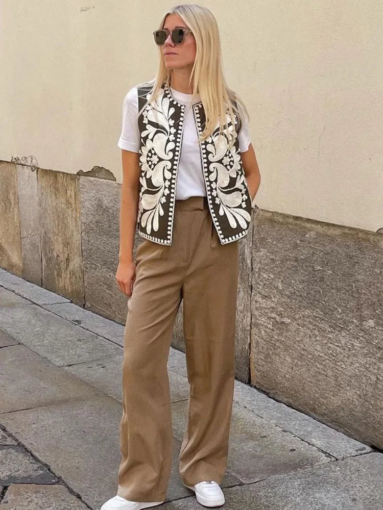 Gilet Femme Brodé Floral – Sans Manches Été 2025 - Vestico