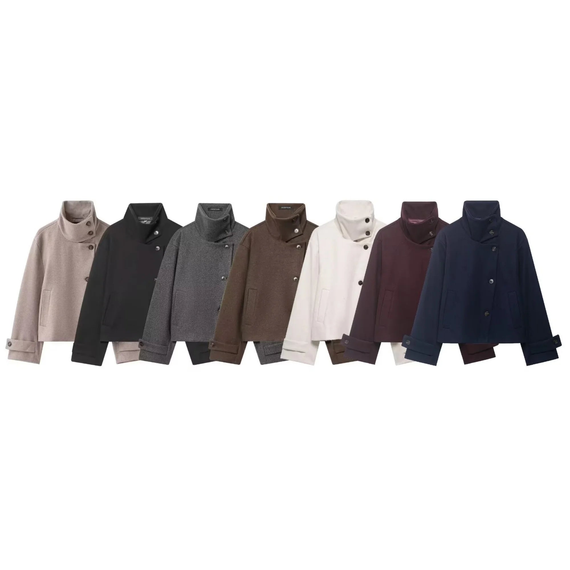 Manteau Court Femme en Laine – Col Montant, Coupe Élégante & Hiver