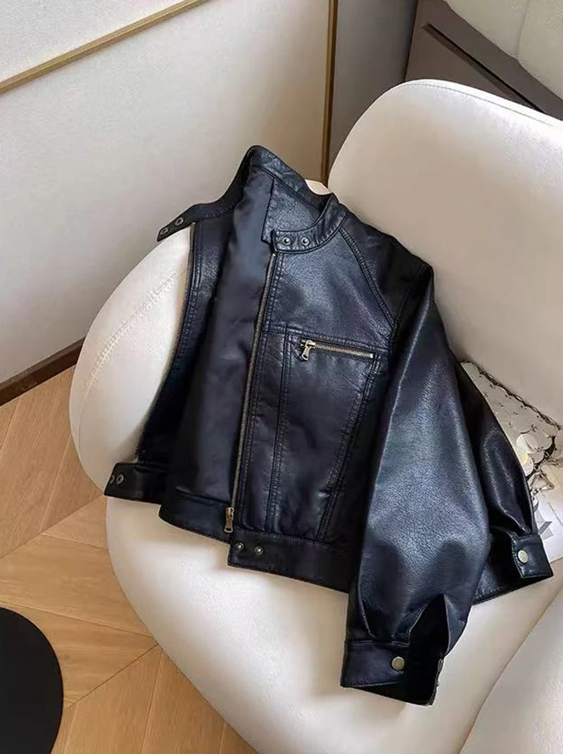 Veste Crop Simili cuir Femme – Style Y2K - Vestico