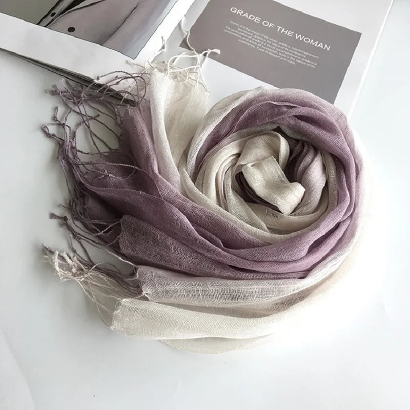 Écharpe Femme en Lin 100 % – Dégradé de Couleurs, Légère & Élégante