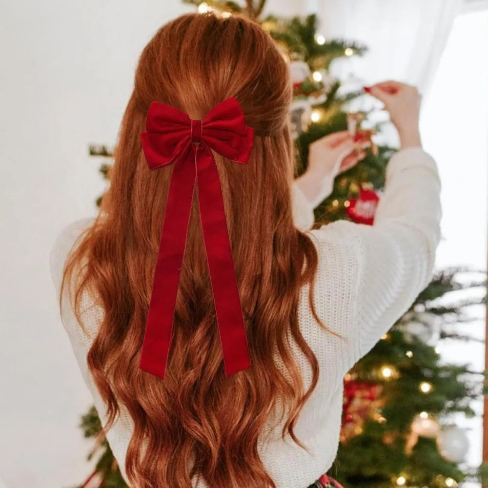 Barrette à Cheveux en Velours – Double Nœud, Élégante & Tendance