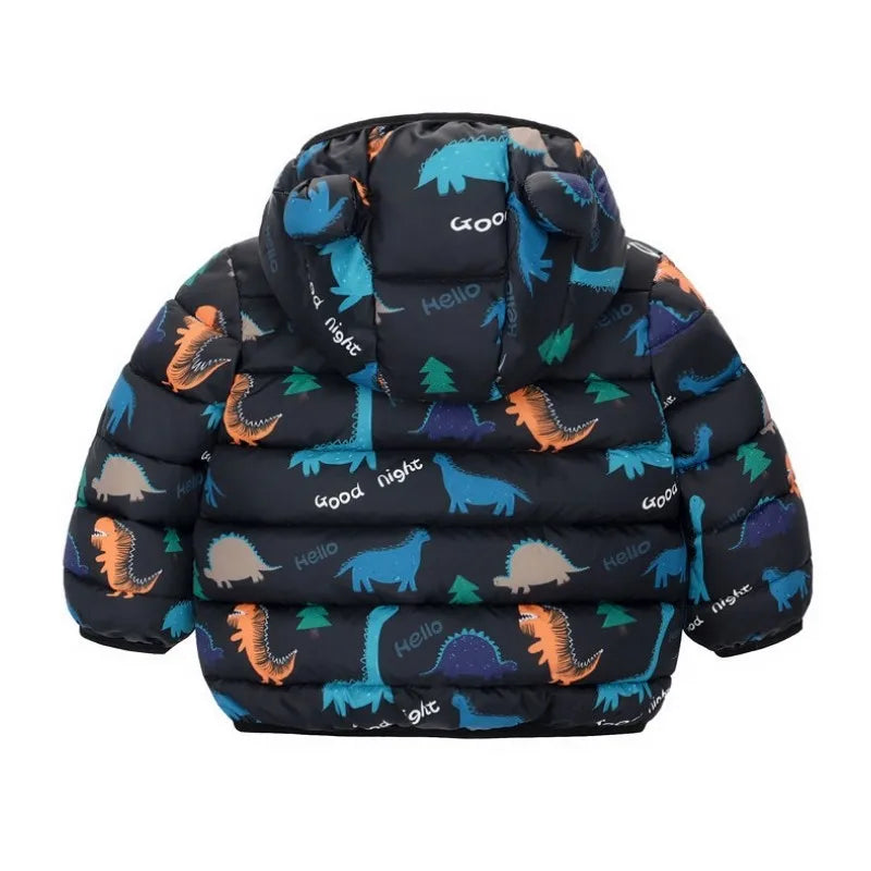 Children Boys Baby Hooded Lightweight Down Jackets Warm Outerwear Autumn Kids Girls Coats Cartoon Dinosaur Print Casual Clothing - Vestico