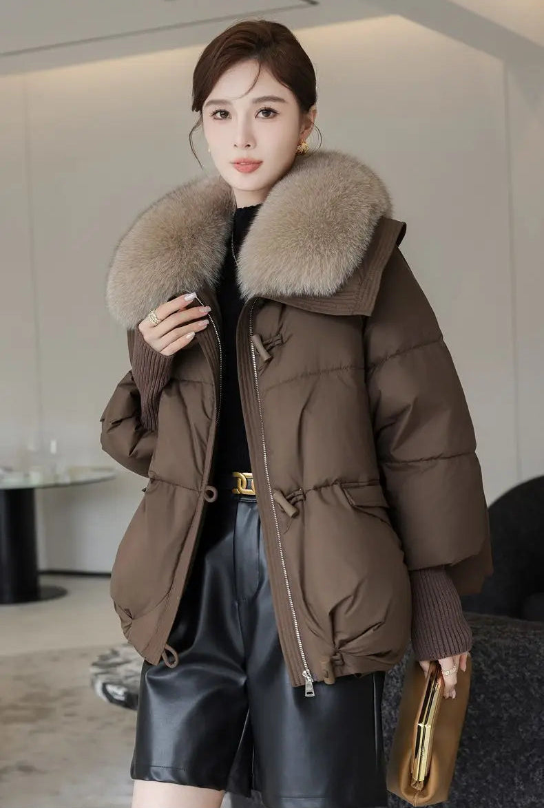 Doudoune Femme Col en Fausse Fourrure, Veste Épaisse et Chaude Hiver 2025