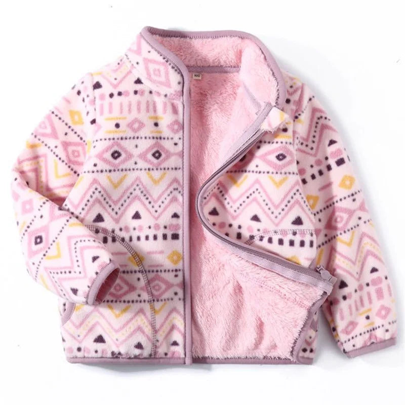 2-8T New Arrival Hearts Print Girls Winter Fleece Jackets Zipper Cute Cold Thick Baby Coats Children's Costume Outwear - Vestico