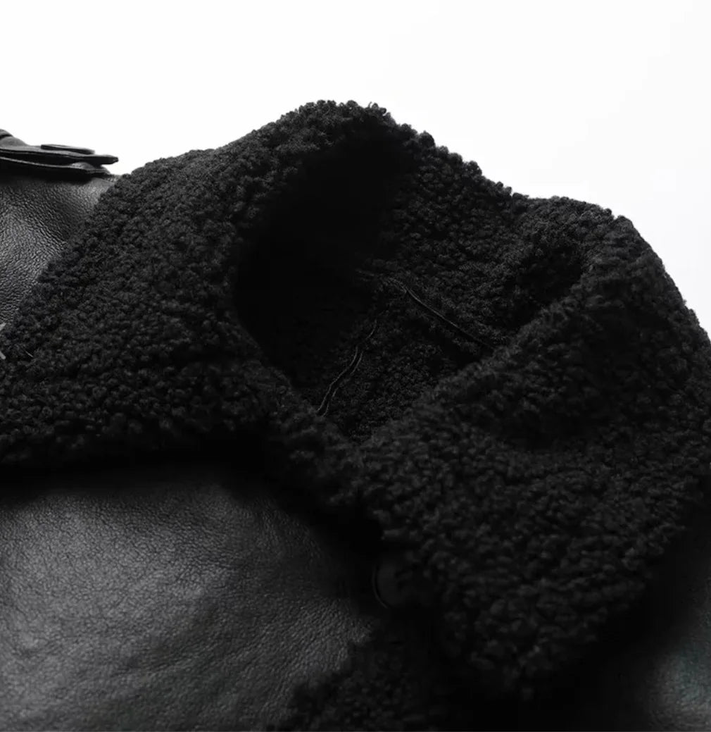 Manteau long femme effet cuir et fausse fourrure – ceinturé style urbain