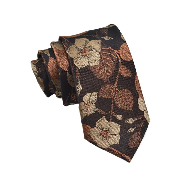 Cravate Homme en Jacquard – Motifs Floraux & Pois, 145 × 8 cm