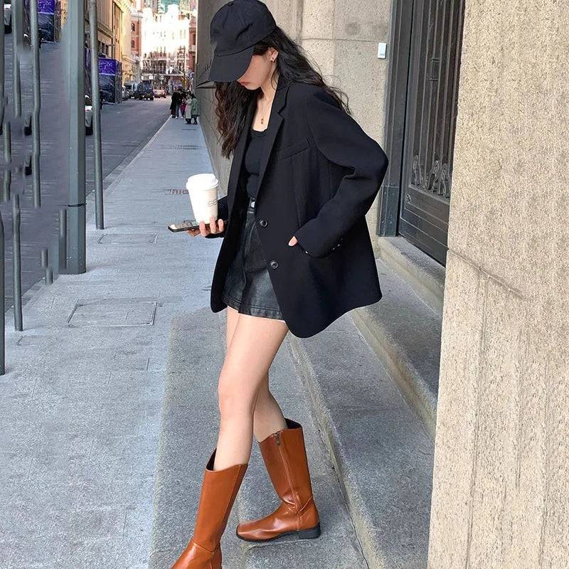 Blazer Femme Noir Automne-Hiver – Veste Décontractée Chic à Boutonnage Simple - Vestico