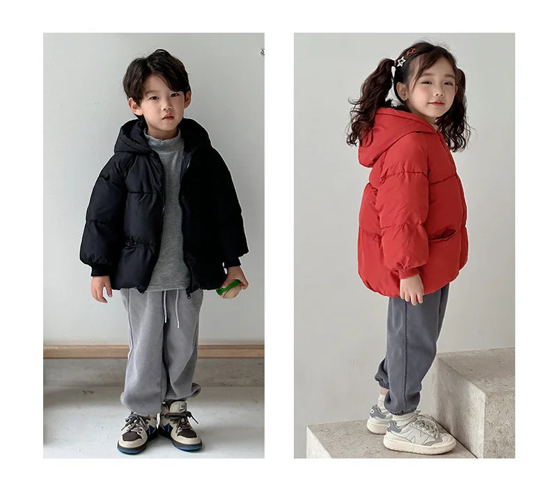 Autumn Winter Kid Thicken Fashion Cotton Coat Boy Children Solid Cardigan Hooded Long Sleeve Tops Girl Baby Warm Casual Jacket - Vestico