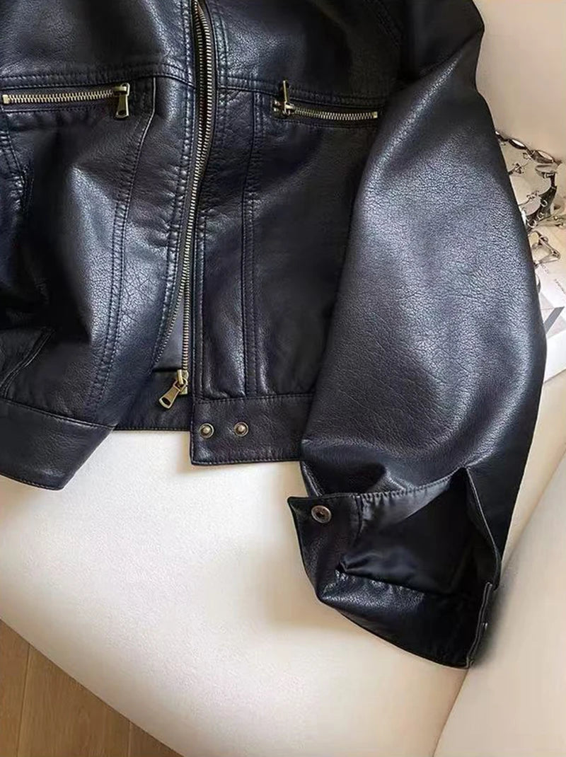 Veste Crop Simili cuir Femme – Style Y2K - Vestico