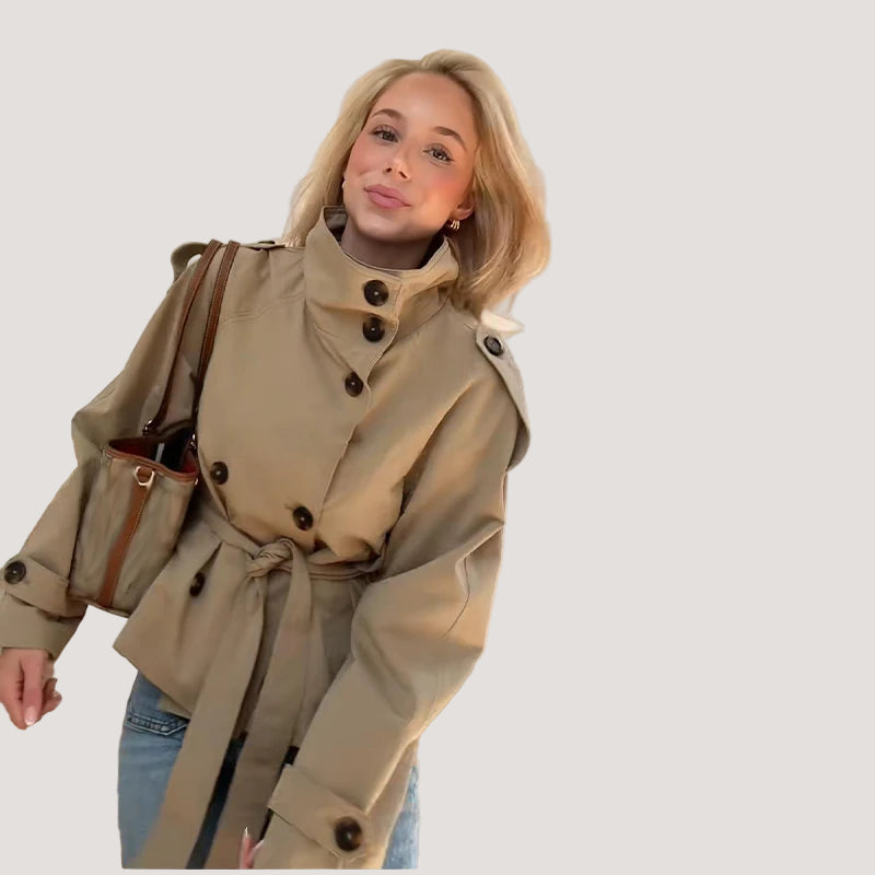 Trench Court Femme Chic – Double Boutonnage et Ceinture à la Taille - Vestico