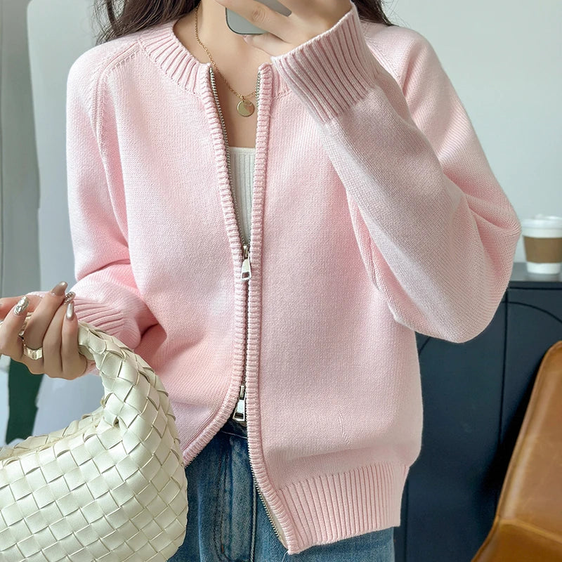 Cardigan Femme en Coton – Col Rond, Fermeture Zippée & Coupe Ample - Vestico