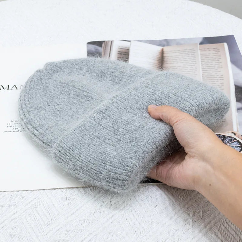 Winter Hats For Women Rabbit Fur Knitted Beanies Curled Thickened Keep Warm Bonnet Baggy Cap Female Soft Beanie Ski Cap - Vestico