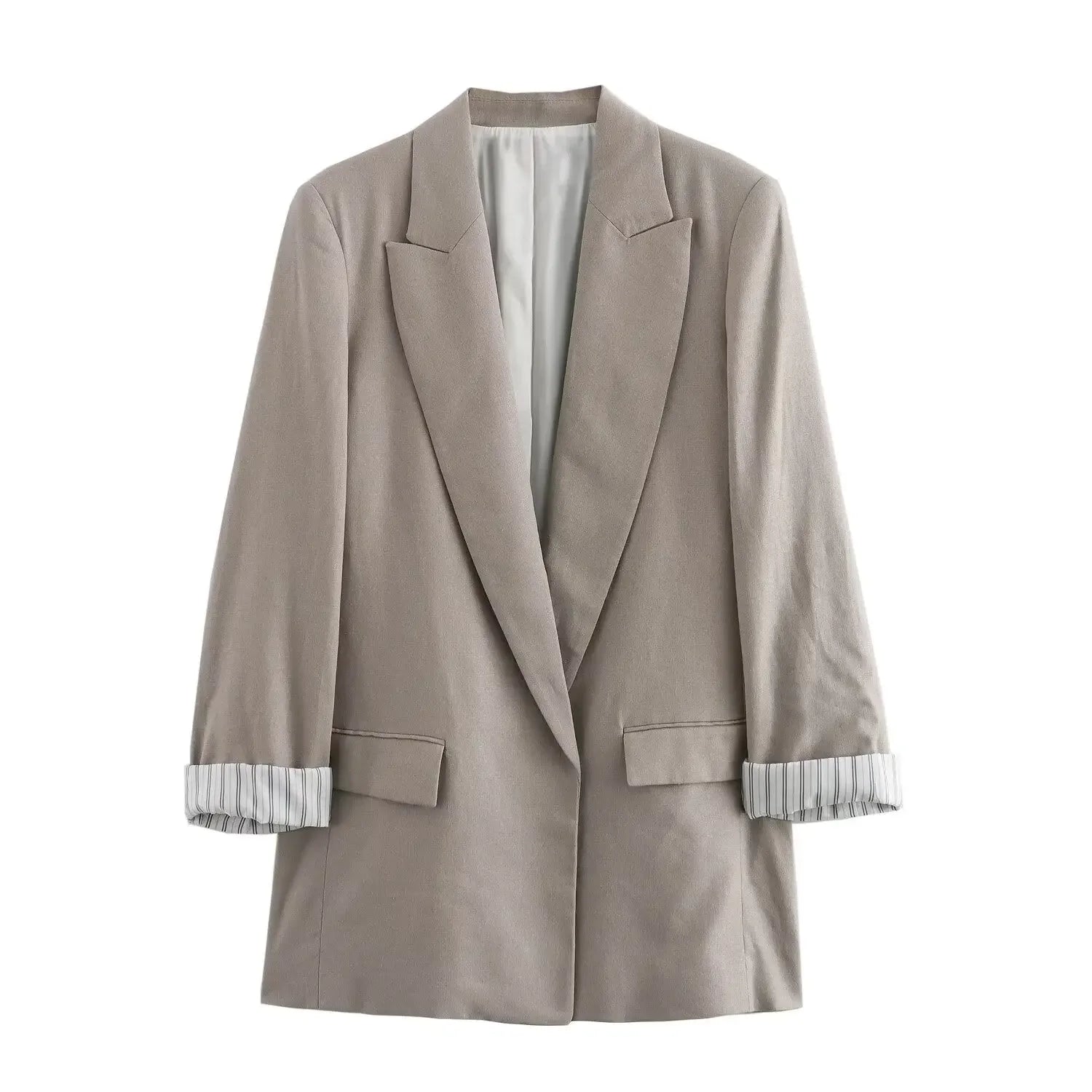 Blazer Femme Chic en Lin – Col Revers, Manches Longues Repliées, Style Business Décontracté - Vestico