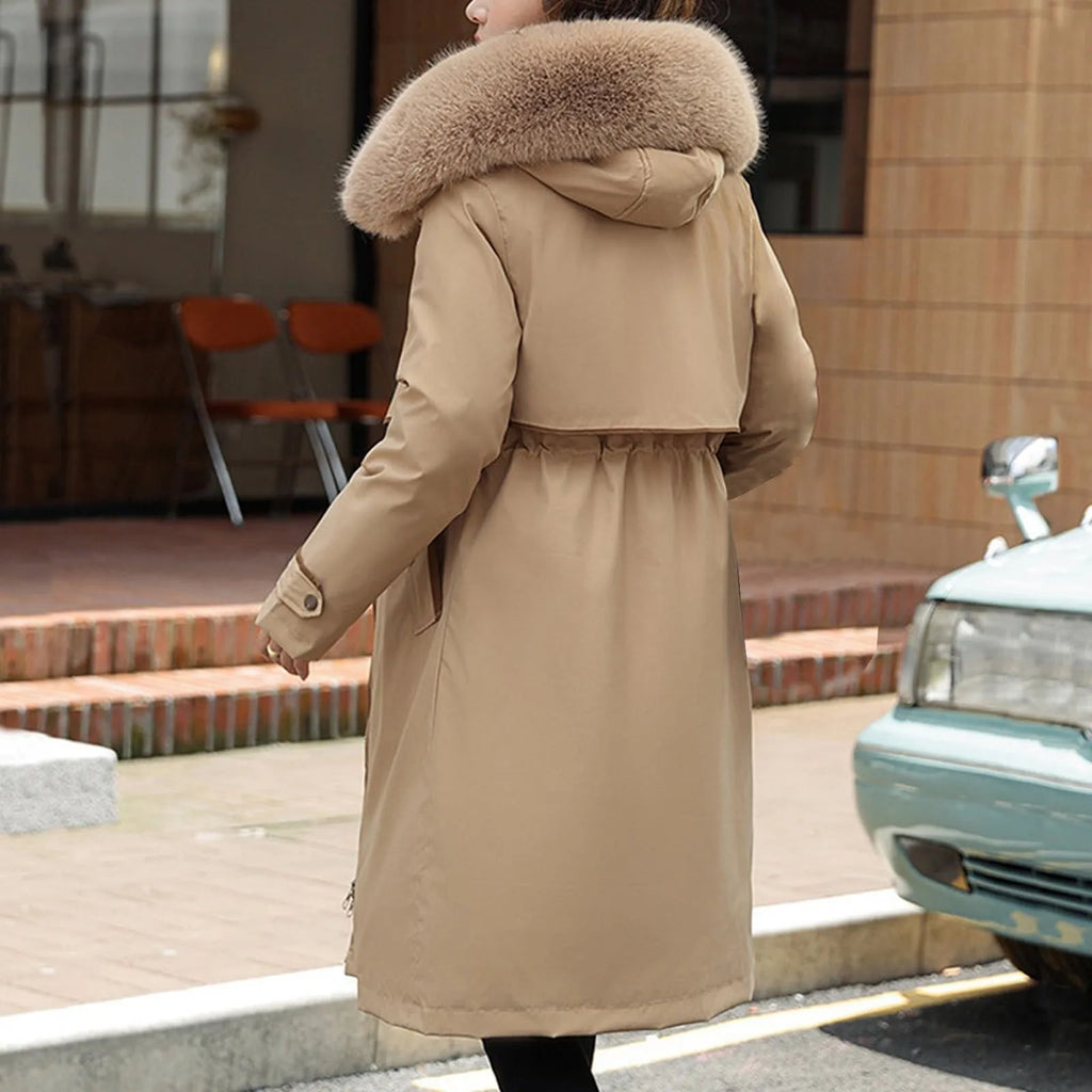 Manteau long femme à capuche – style coréen chaud pour l’hiver